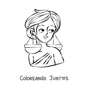 Imagen para colorear de mujer animada del signo Libra