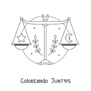 Imagen para colorear de balanza de la justicia de Libra con estrellas
