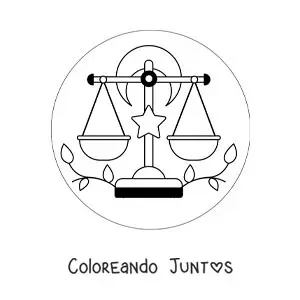 Imagen para colorear de símbolo del signo zodiacal Libra animado con astros
