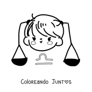 Imagen para colorear de niña animada del signo Libra