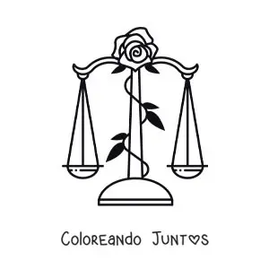 Imagen para colorear de balanza del signo Libra con una rosa
