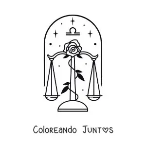 Imagen para colorear de símbolo de Libra con una rosa