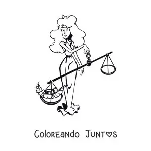 Imagen para colorear de caricatura infantil de la diosa themis del signo Libra