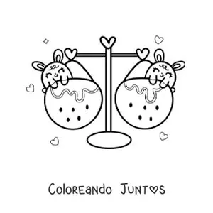 Imagen para colorear de conejos kawaii animados del signo Libra