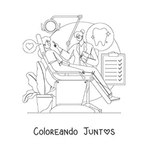 Imagen para colorear de una dentista y un paciente en el consultorio dental