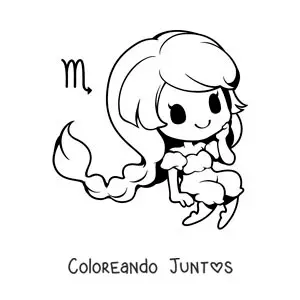 Imagen para colorear de niña kawaii animada del signo Escorpio