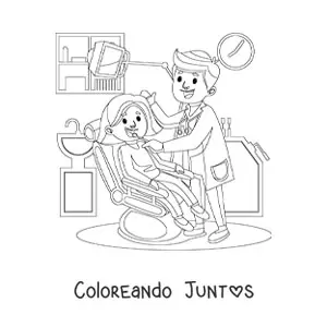 Imagen para colorear de un dentista y una paciente feliz en el consultorio