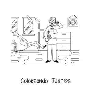 Imagen para colorear de un dentista en el consultorio dental