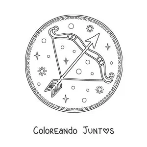 Imagen para colorear de arco de Sagitario con estrellas