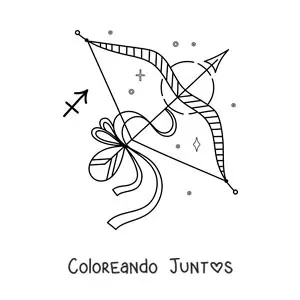 Imagen para colorear de arco y flecha de Sagitario con su símbolo y estrellas