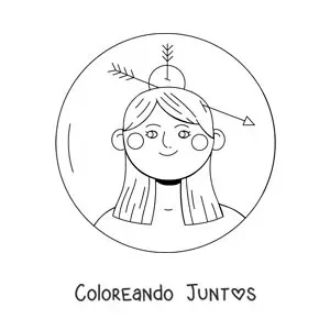 Imagen para colorear de una chica del signo de Sagitario animada