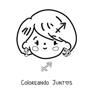 Imagen para colorear de niña kawaii animada del signo Sagitario
