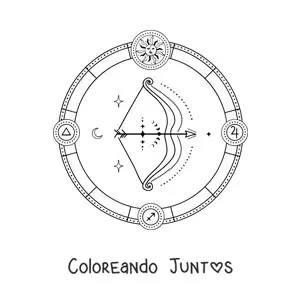 Imagen para colorear de símbolos del signo zodiacal Sagitario
