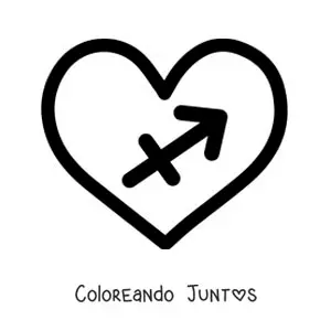 Imagen para colorear del símbolo de Sagitario fácil en un corazón