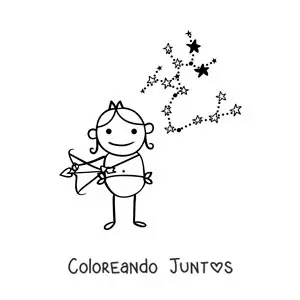 Imagen para colorear de caricatura infantil de Sagitario con su constelación