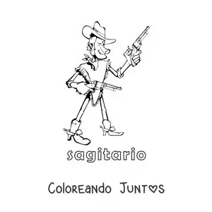 Imagen para colorear de caricatura infantil de un vaquero del signo Sagitario con su nombre
