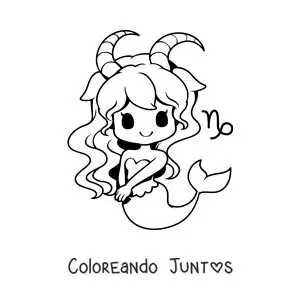 Imagen para colorear de una chica kawaii animada de la mitología del signo Capricornio