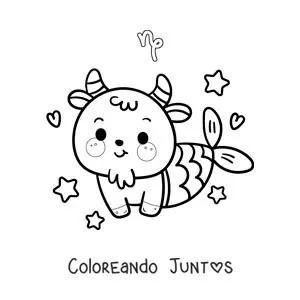 Imagen para colorear de cabra kawaii animada de la mitología del signo Capricornio