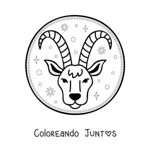 Imagen para colorear de símbolo del signo zodiacal Capricornio animado con estrellas