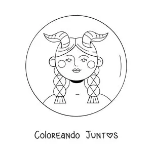 Imagen para colorear de mujer animada del signo Capricornio