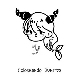 Imagen para colorear de cabra kawaii animada del signo Capricornio con su símbolo