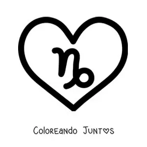 Imagen para colorear de símbolo de Capricornio fácil en un corazón
