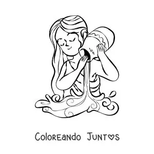 Imagen para colorear de una chica del signo Acuario animada