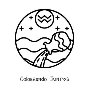 Imagen para colorear de símbolo del signo zodiacal Acuario fácil para niños