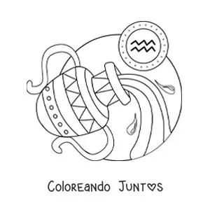 Imagen para colorear de vasija de Acuario con su símbolo derramando agua