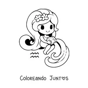 Imagen para colorear de niña kawaii animada del signo Acuario