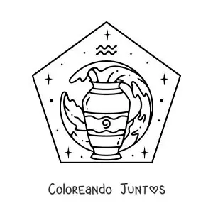 Imagen para colorear de una vasija con agua con el símbolo de Acuario
