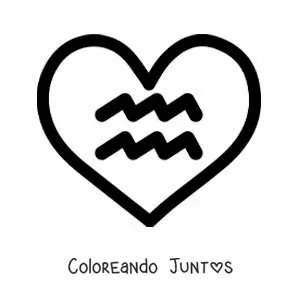 Imagen para colorear de símbolo de Acuario fácil en un corazón