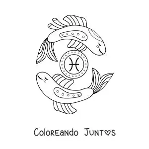 Imagen para colorear de peces del signo Piscis animados con su símbolo