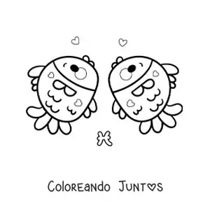 Imagen para colorear de dos peces del signo Piscis kawaii