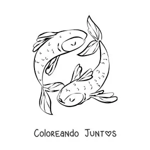 Imagen para colorear de símbolo del signo Piscis animado para niños
