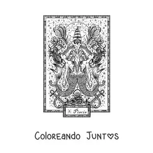 Imagen para colorear de carta del signo Piscis