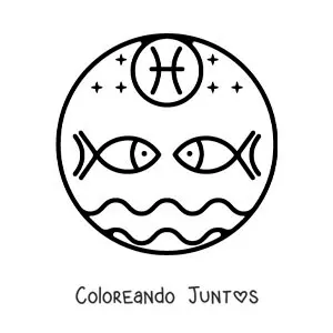 Imagen para colorear de símbolo del signo zodiacal Piscis fácil para niños