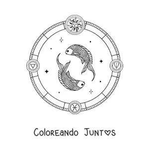 Imagen para colorear de símbolos del signo Piscis
