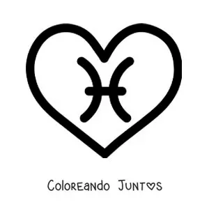 Imagen para colorear de símbolo de Piscis fácil en un corazón