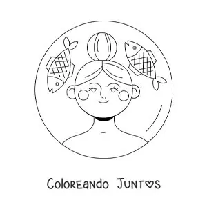 Imagen para colorear de una chica animada del signo Piscis