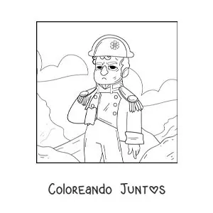 Imagen para colorear de Napoleón Bonaparte animado con su sombrero