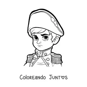 Imagen para colorear de Napoleón Bonaparte kawaii con su sombrero