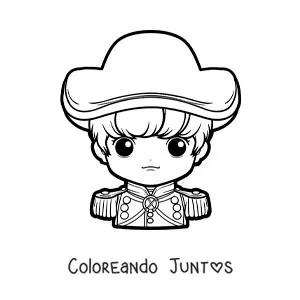 Imagen para colorear de Napoleón Bonaparte kawaii para niños