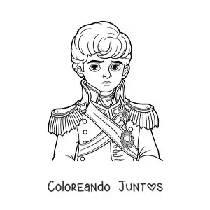 Imagen para colorear de Napoleón Bonaparte animado en su juventud