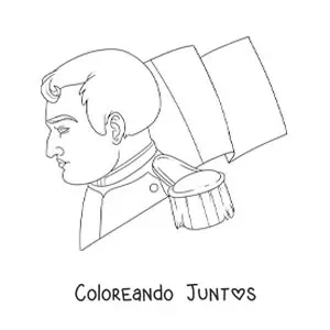 Imagen para colorear de Napoleón Bonaparte de perfil con la bandera de francia