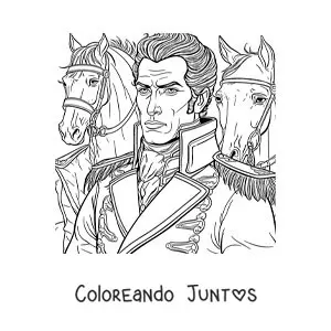 Imagen para colorear de Simón Bolívar en una batalla con caballos