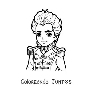 Imagen para colorear de Simón Bolívar kawaii en su juventud
