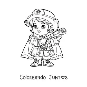Imagen para colorear de un niño kawaii vestido de Cristóbal Colón