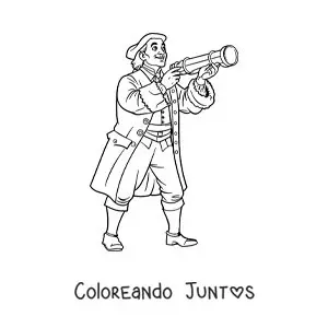 Cristóbal Colón con un catalejo en caricatura