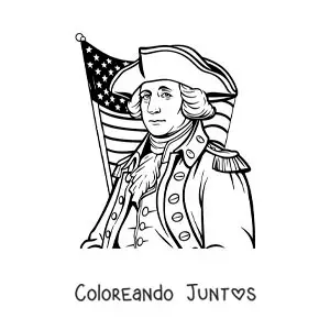 Imagen para colorear de George Washington animado con la bandera de estados unidos